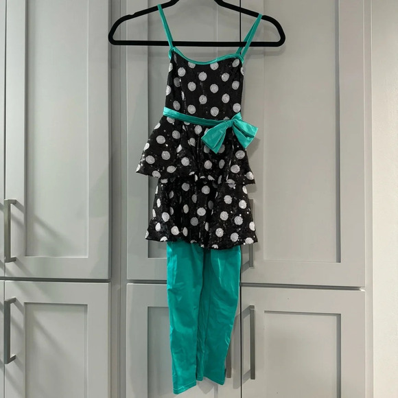Weissman Costumes Polka Dot Catsuit with Bow Tiered Bodice over Leggings size MC - Picture 2 of 9